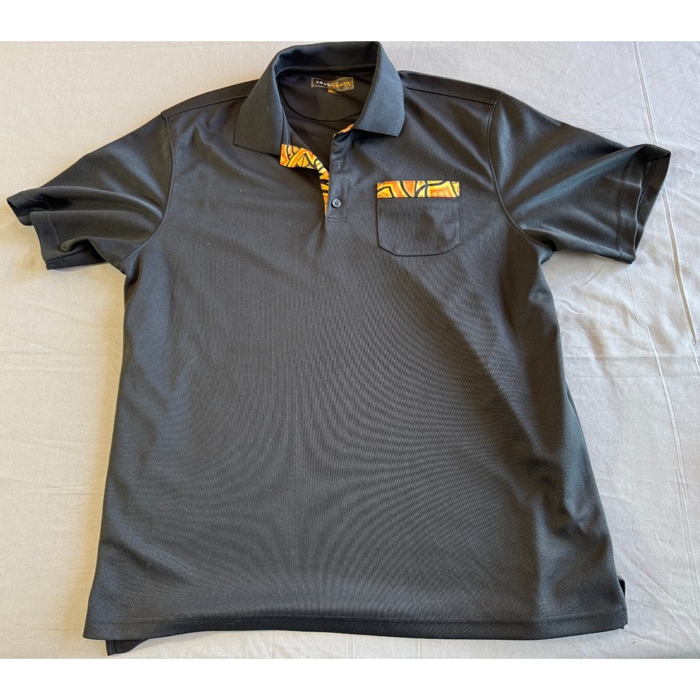 Loudmouth Polo Shirt Mens XL Black Orange‎ Golf Performance Colorful
